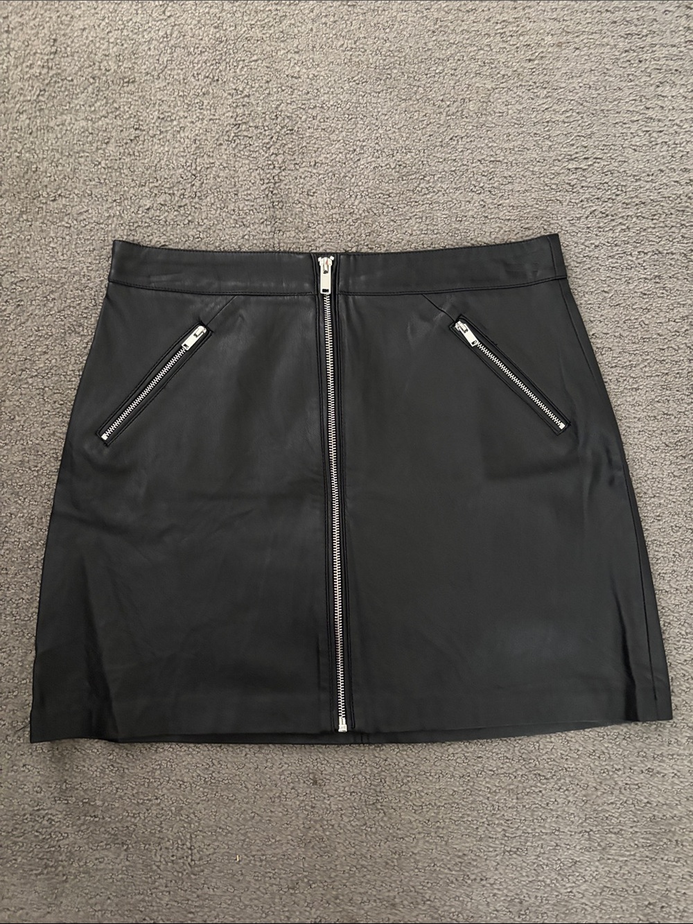 Mango Black Faux Leather Mini Skirt with Front Zip